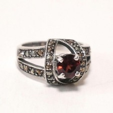ROKUZAN Garnet Marcasite Ring