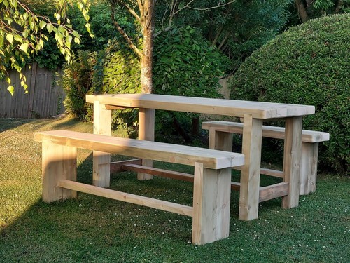 Wooden timber garden table and - table,