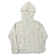 Viintge Hand Knit Hoodie Chunky Wool Blend Sweater Beige Womens Medium