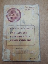 James 1956 Models Motorbike Instruction Manual Captain/Cotswold/Commando 200cc