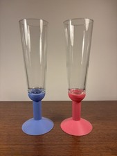 Vintage Bodum 1980s Oktett Mismatched Pink & Blue Champagne Flutes