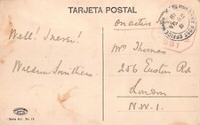 PASSED BY CENSOR O A S ON VIGO POSTCARD TO LONDON EUSTON ROAD Mrs THOMAS
