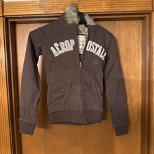 Aeropostale Faux Fur Lined Zip Up Hoodie Brown Y2K Style