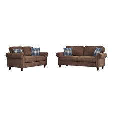 2, 3 Seater Brown Linen Fabric Couch Sofa Armchair with 2 Pillows Living Room