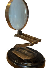Antique Style Adjustable 5" Magnifying Glass With Wood Base Solid Brass (USED)