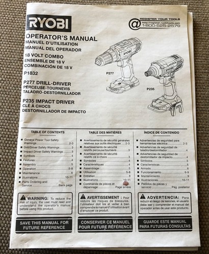 Ryobi p1832 p235 p277 combo - p1832,