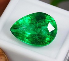 Certified 11.67 Ct Natural Colombian Green Emerald Pear Cut Loose Gemstone
