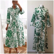 Zara New Green Ecru Leaf Print