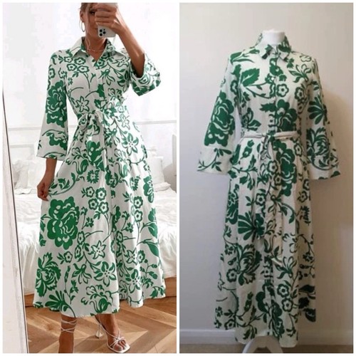 Zara new green ecru - leaf, print