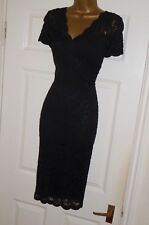 Stretchy black vintage lace 40s 50s pencil wiggle evening cocktail dress sz 16