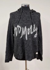 Odd Molly hooded jumper 1 UK 8/10 logo wool alpaca embroidered spell out grey 
