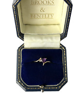 Amethyst & Diamond Ring 10ct Gold Vintage Gold Ring Amethyst Heart Ring - Size O