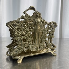 Antique Brass Art Nouveau Nymph Napkin Holder 16cm Solid Letter Rack