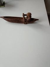 African Artifact. Hand Carved Man Paddling Canoe. African Tribal Art