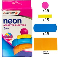 WATERPROOF COLOURFUL NEON PLAIN PLASTERS Kids First Aid Small - Large Assorted