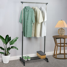 ADJUSTABLE CLOTHES RAIL PORTABLE GARMENT RACK HANGING DISPLAY STAND ON WHEELS