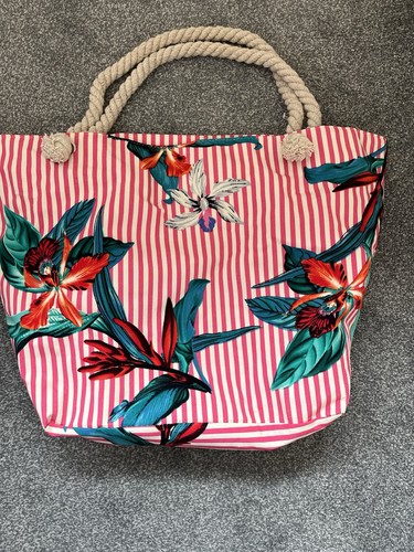 New beach bag pink white - new,