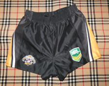 ●SYDNEY WESTS TIGERS ●NRL BLACK/GOLD  SHORTS~EMBROIDERED BADGES~SIZE KIDS 14