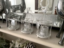 Gisela Graham Rustic White Hanging Birdcage T-Lite Holder Decoration 3 Pack