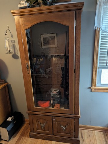 Gun cabinet wood pre - cabinet, pre-owned,