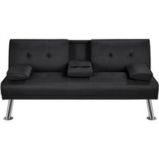 Fabric Upholstered Convertible Sofa Bed for Small Spaces with 2 Cup Holders