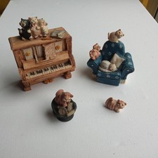 Four Peter Fagan Cat Ornaments - Piano, Armchair, Coal Scuttle, Lone Cat