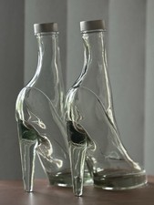 PAIR GLASS CINDERELLA STILETTO SHOE BOTTLES~GR8 4 DISPLAY/UNUSUAL 4 COLLECTORS