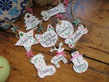 Personalised Pet Christmas Tree Decoration Dog Cat Xmas Gift Present Bone Rustic
