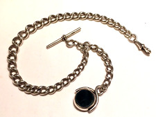 EXCELLENT LARGE Antique Graduated Silver Albert Chain & Spinning Fob 40cm 66.5g