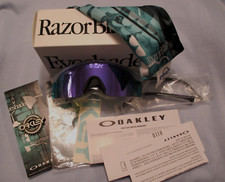 OAKLEY RAZOR BLADES NEW MATTE CLEAR W VIOLET LENS W BLACK HERITAGE 30 SUNGLASSES