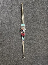 Vintage Native American Sterling Inlaid Heart Beaded Silver Bracelet 7” 925