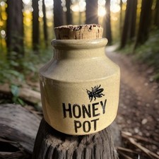 Vintage Moira English Pottery Honey Pot Mid Century Rustic Kitchen w/ Cork 14cm