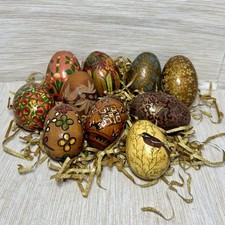 10 Vintage Handmade Hand Painted Wooden Easter Eggs Collection