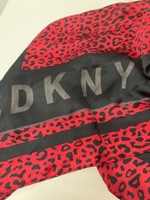 DKNY RED/BLACK LEOPARD PRINT RECTANGLE SCARF/BRAND LOGO CG N43