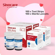 100 Pcs Sinocare Diabetes Sugar Meter Blood Glucose Monitor Test Strips UK