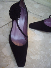 CARMEN POVEDA BLACK SUEDE COURT SHOES SUEDE ROSETTE ~ 4