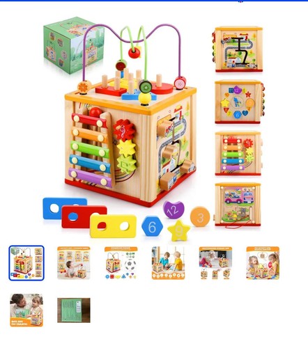 Wooden activity cube - wooden,
