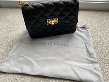 BRAND NEW - Charles & Keith quilted chain flap bag - Black