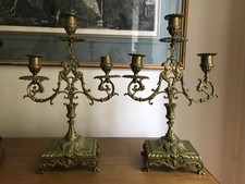 Pair of Antique Brass Renaissance Candelabras Candlestick Holders