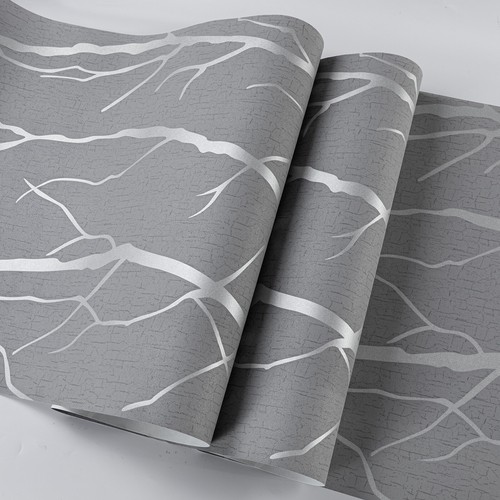 Damask grey silver wave - silver,