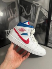 Jordan 1 Mid White/University Red/Game Royal BQ6472-164 UK 6.5