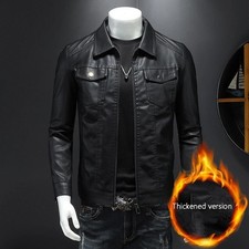Mens Leather Casual Biker Jacket Coat Soft Motorcycle Genuine Biker Style Fit