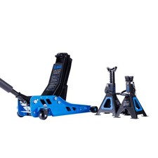 SGS 3 Tonne Low Profile Trolley Jack & 2x 3 Tonne Axle Stands Set w/ Rubber Pad