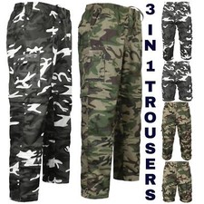 Mens Zip Off Trousers 3 in 1 Camouflage Cargo Combat Long Shorts Bottoms Pants