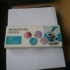SET OF 50 MICROSCOPE SLIDES IN PLASTIC BOX, INSECT, PLANT, HUMAN, MICROORGANISM