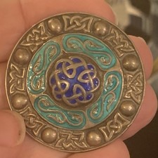 Celtic Silver Enamel Targe Brooch  A H Darby And son 13.4 G