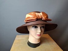 GALES Ladies Brown Formal Hat With LARGE Bronze Bow Wedding Occasion P908