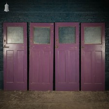 Half Glazed Doors, Batch of 4 Purple Painted Doors fitted with ‘Cathedral Style’