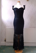 NWT Saw It First Black Bardot Lace Fishtail Long Prom/Party/Evening Dress Sze 14