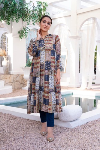 Multi color print frock dress - print,